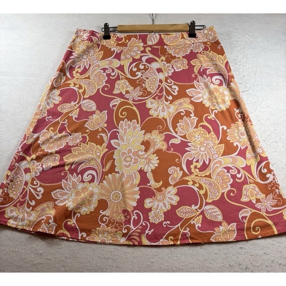 liz & co. Dresses & Skirts - Liz & Co Womens Skirt Sz‎ 14 Orange Coral Floral Pink A Line Whimsy Art To Wear